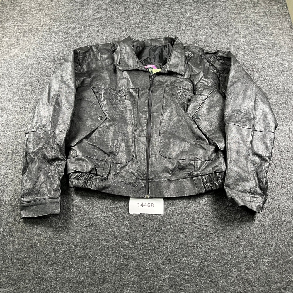 Vintage Cindy Fashion Biker Jacket Womens Large Black Leather Hecho en Mexico
